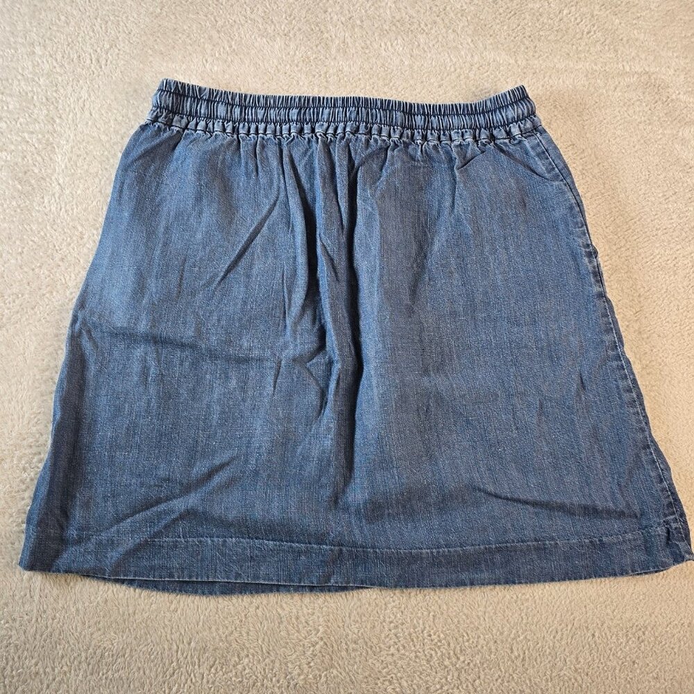 Ann Taylor Chambray Skirt Womens Small Blue Linen Drawstring Beach Western Boho - Picture 10 of 10